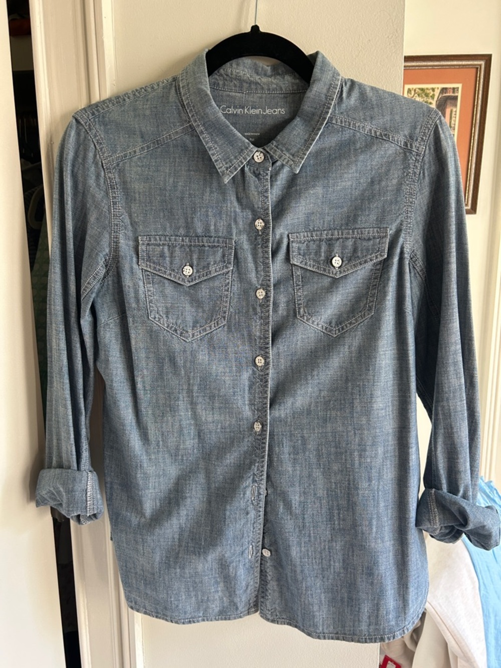 Calvin Klein Jeans Chambray Shirt in Denim Blue